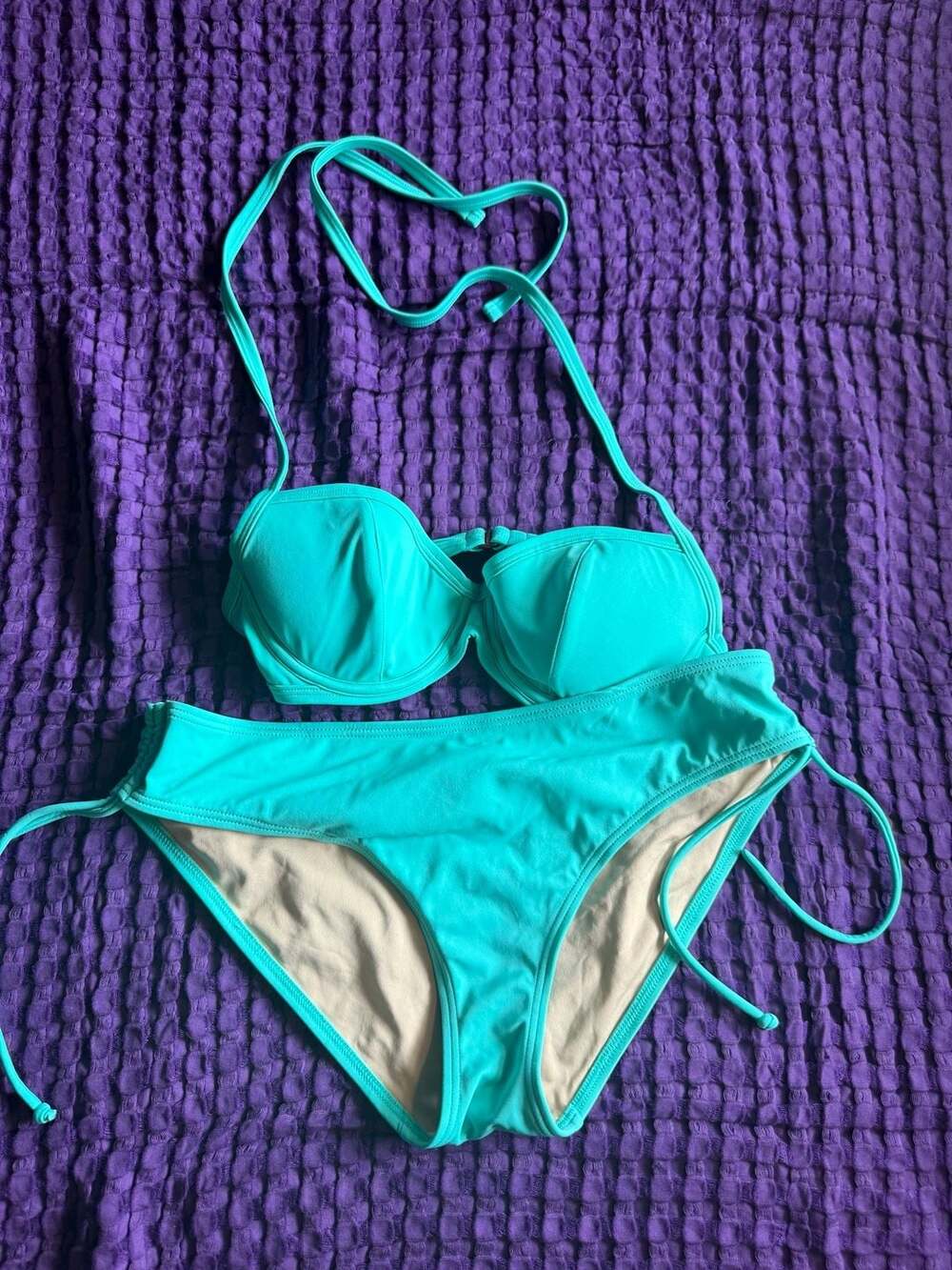 2000s Victoria's Secret Aqua Balconette Bikini Set with Side-Tie Ruching